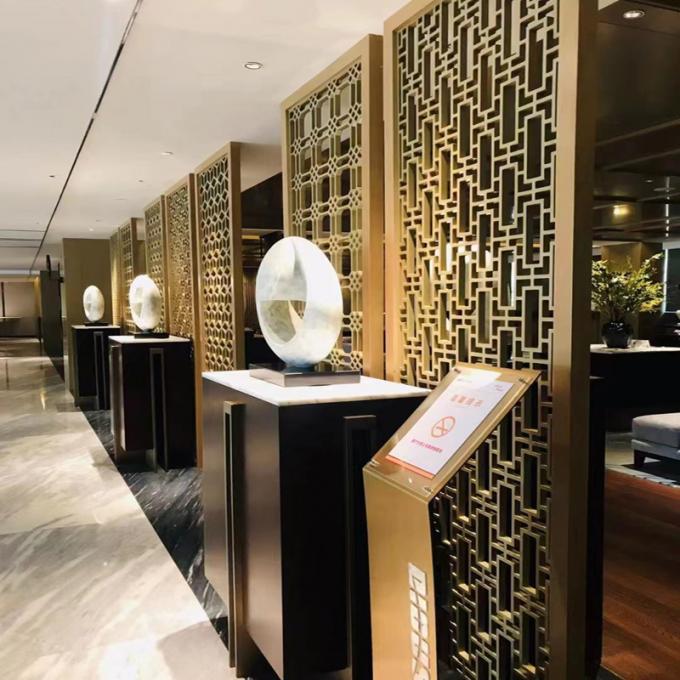 Лазерная резка 3 * 10 футов Джали Декоративный проект отеля Домашняя мебель Щетка Золотая экрана из нержавеющей стали 4