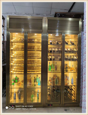 Шкаф вина SS плакировкой PVD поднял холодильник дисплея вина нержавеющей стали 2 дверей золота латунный контрол температуры