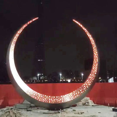Silver Polished Mirror Color Stainless Steel Moon Sculpture For Landmark