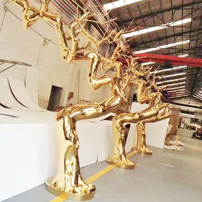 Grey Gold Color Powder Coated 304 Wapiti Stainless Steel Sculpture For Outdoor Project