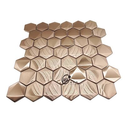 Modern Bronze Hairprint Hexagonal Mosaic Bathroom Wall Decoration Hotel Villas For Room Background Pattern Design Solution