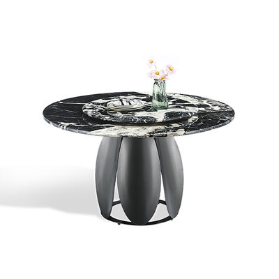 Хорошая цена Современный круглый обеденный стол из спеченного камня черного цвета с поворотным столом из нержавеющей стали онлайн