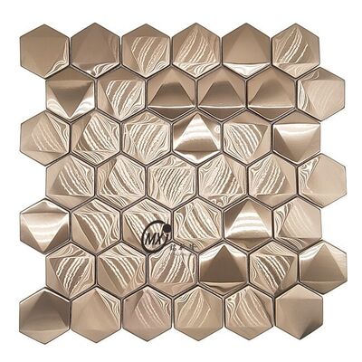 Modern Bronze Hairprint Hexagonal Mosaic Bathroom Wall Decoration Hotel Villas For Room Background Pattern Design Solution