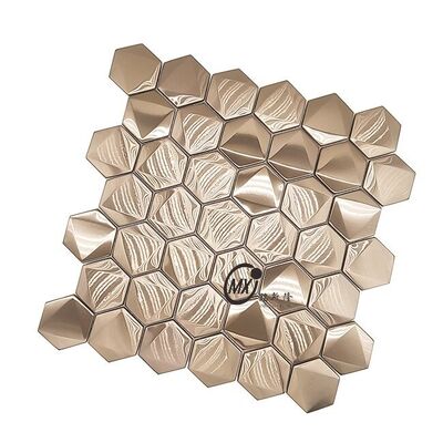 Modern Bronze Hairprint Hexagonal Mosaic Bathroom Wall Decoration Hotel Villas For Room Background Pattern Design Solution