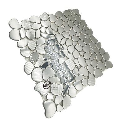 Pebble-Shaped Silver Mirror Metal Mosaic Tiles - For Living Room/Bathroom/Dining Room/Hotel Accent Wall Decoration Projects